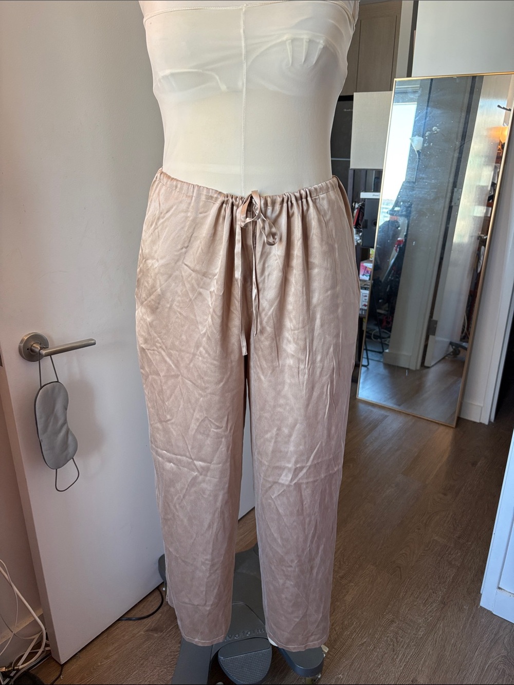 Victoria's Secret Satin Drawstring Wide-Leg Pants in Blush Pink